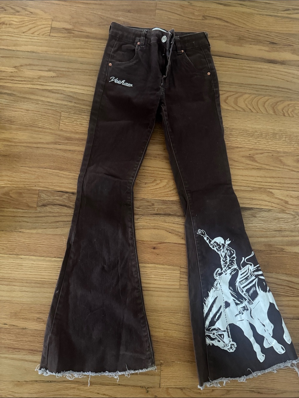 Youth Brown Flared Jeans with White Graphic Detail